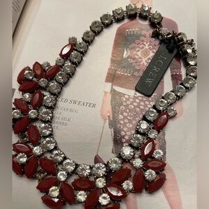 NWT Vintage J. Crew Red and Crystal Bib Necklace